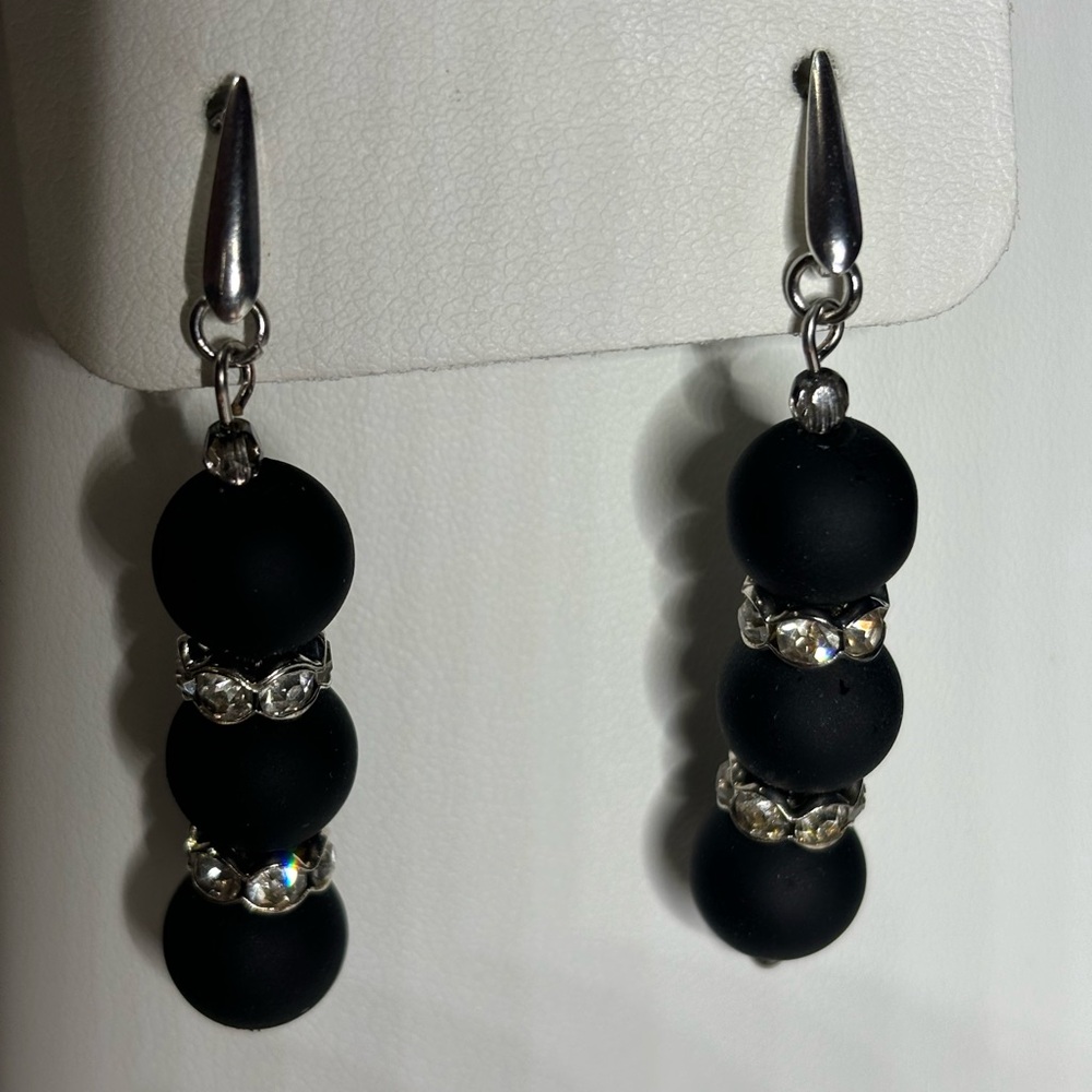 Black and rhinestone earrings 2 inches - Picture 4 of 6